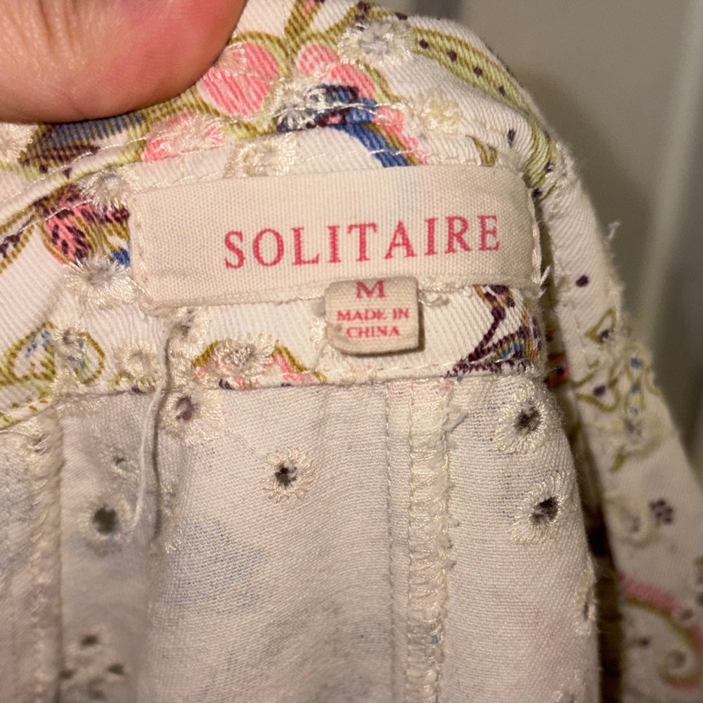 Anthropology Solitaire Eyelet Floral Cream Oversized Denim Jacket - Picture 12 of 12